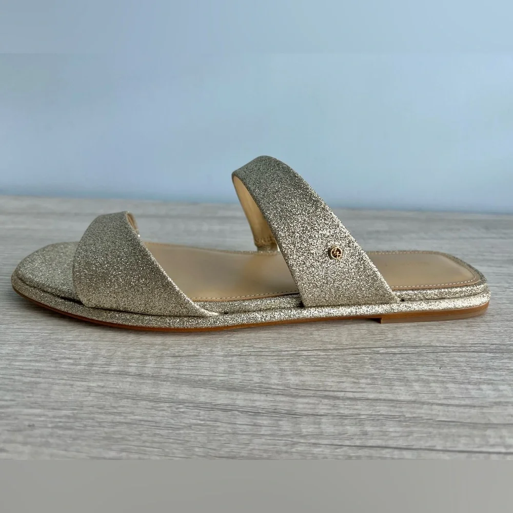 MICHAEL Michael Kors Jaida Leather Slides Sandals Pale Gold Size 9.5 - Picture 4 of 9